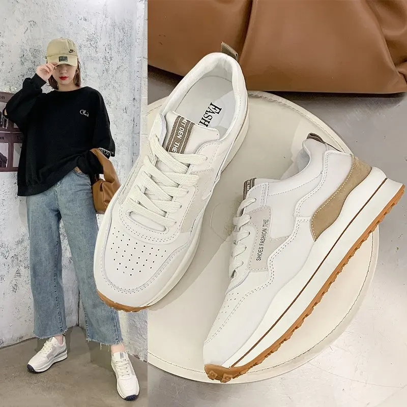 Shoes Women Sneakers New Thick Platform Shoes Ladies Shoes Fashion Breathable PU Leather Casual Flats Shoes Woman Loafers