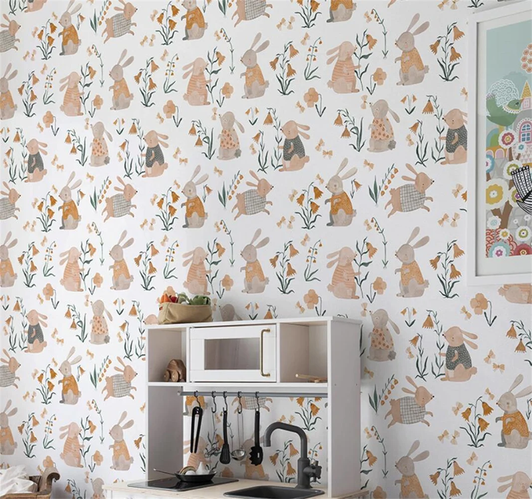 Papier peint 3D lapin nordique personnalisé, papier peint pour chambre  d'enfant, fond de chambre de femme, décoration d'intérieur - AliExpress, image size:1067x1000