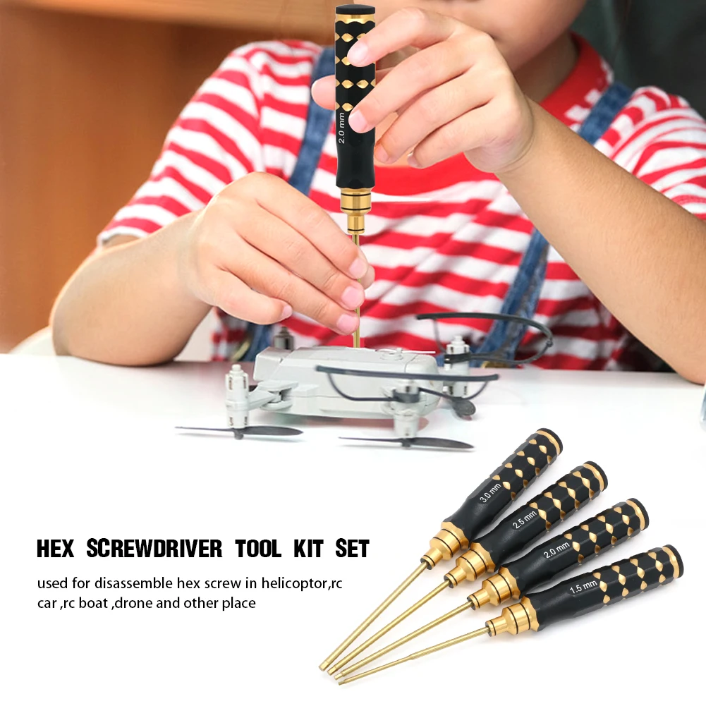 4pcs 1.5mm 2.0mm 2.5mm 3.0mm Hex Screw Driver Screwdriver Set Hexagon Tool Kit For FPV Drone Heli Airplanes Cars Boat RC Parts 5