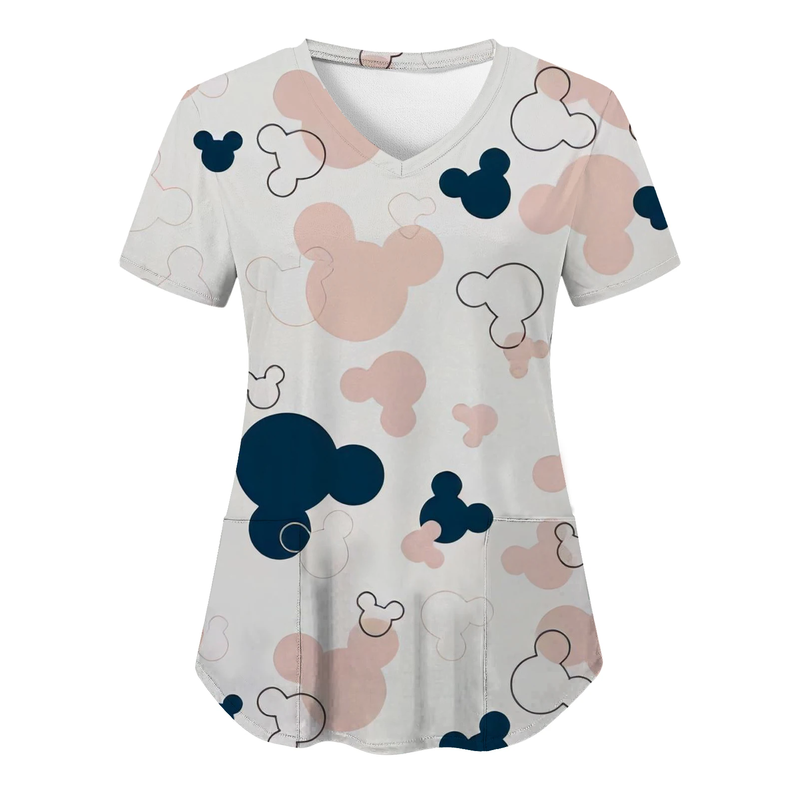 

T Shirt V Neck T-shirts Mickey Top Women 2023 Nurse Uniform T-shirt Hospital Pocket Tops Disney Woman Clothes Minnie Mouse Tees