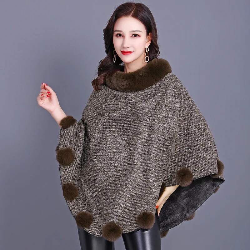 

Autumn Winter New Imitation Fur Women Coat Shawl Scarf Imitation Otter Rabbit Hair Poncho Fashionable Upscale Capes Khaki Cloaks