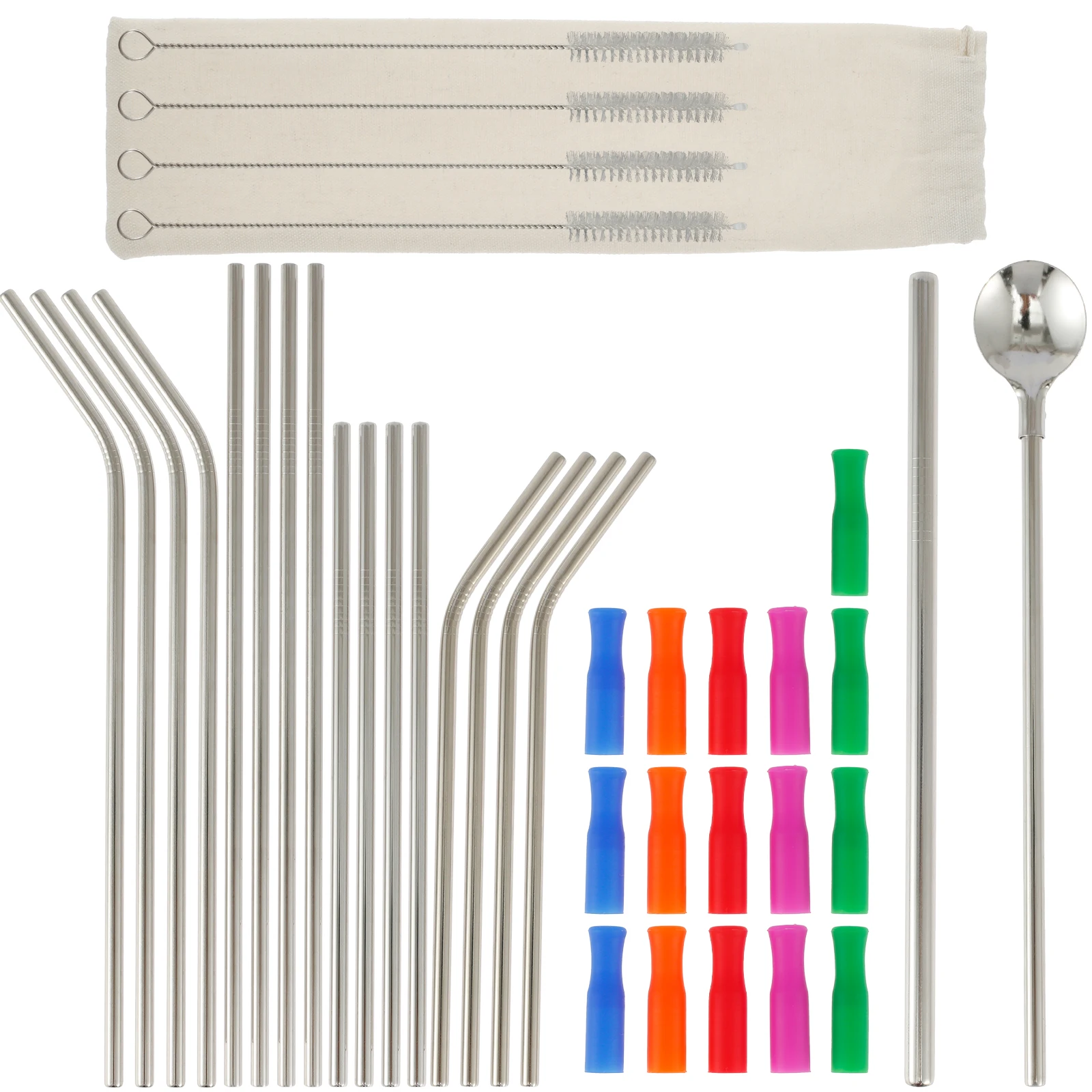 

18PCS Stainless Steel Straws Reusable Curved Thick Straws Portable Straight Straws Long Drinking Straws with Silicone Tips