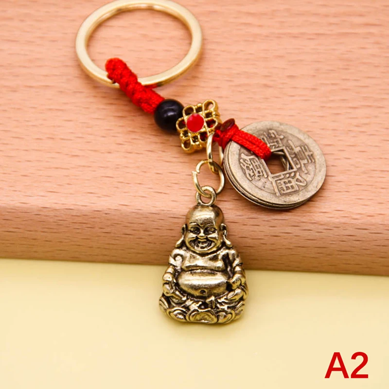 SUPERFINDINGS 2 Portachiavi Gatto Portafortuna Maneki Neko Con Monete Dei Cinque Imperatori - Ottone Feng Shui Per Decorazione Fai Da Te