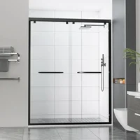 56-60" Wx76 H Semi Frameless Double Sliding Shower Door, Matte Black Easy Clean Coating Sliding Shower Door 1