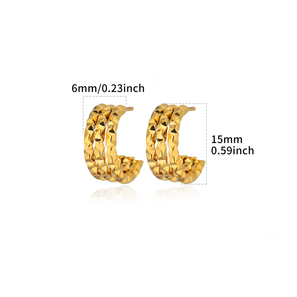 Three Layers Geometric Earrings Gold Color Stainless Steel For Women