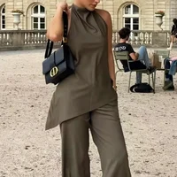 HXAO Elegant Pants Sets For Women 2 Pieces Trousers Sets Outfit Halter Backless Tank Top Baggy Pants 2024 Summer Women's Suit - Image 4