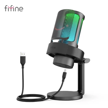 FIFINE USB Microphone for Recording and Streaming on PC and Mac,Headphone Output and Touch-Mute Button,Mic with 3 RGB Modes -A8 1
