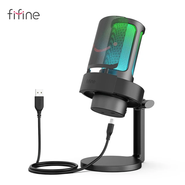 FIFINE USB Microphone for Recording and Streaming on PC and Mac,Headphone Output and Touch-Mute Button,Mic with 3 RGB Modes -A8 1