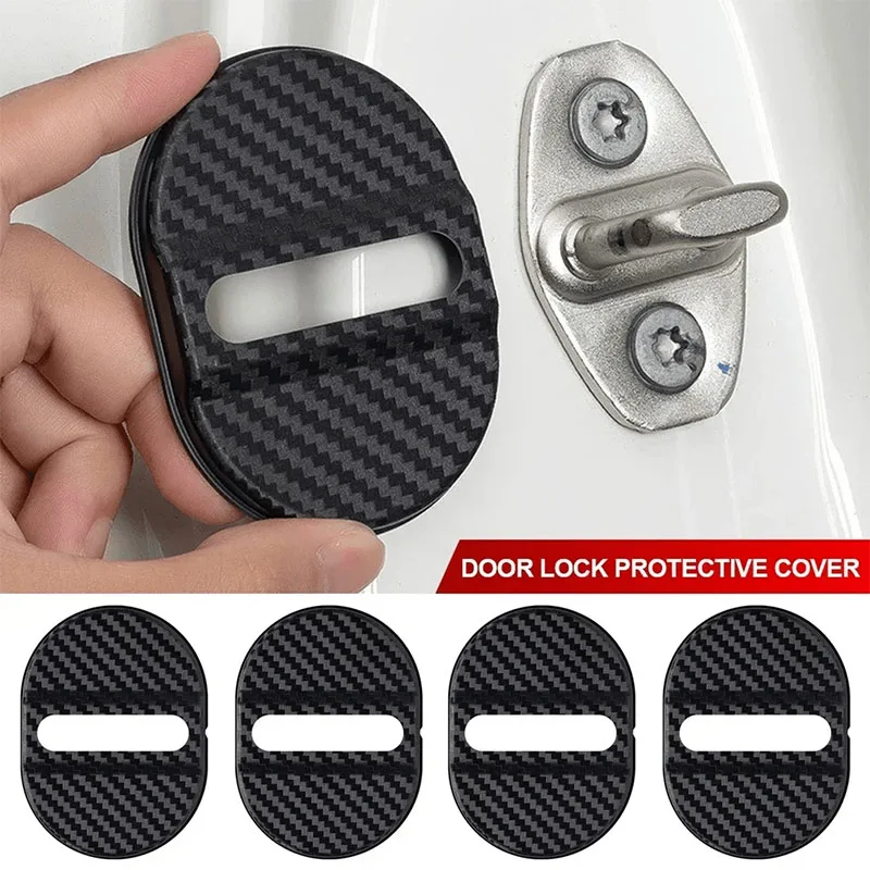 thumbnail image 2 of 4PCS Carbon Fiber Car Door Lock Cover Protector - Universal Self 2 of 11