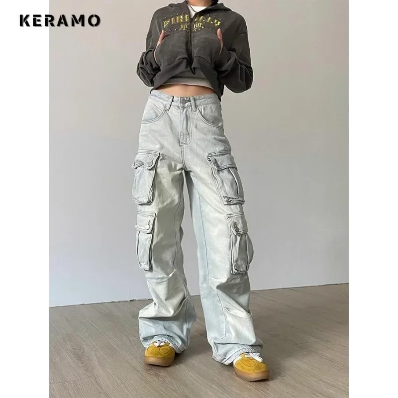 

2023 Winter Women's Casual Style Harajuku Jeans Vintage High Waist Loose Blue Pants Female Y2K Wide Leg Baggy Denim Trouser