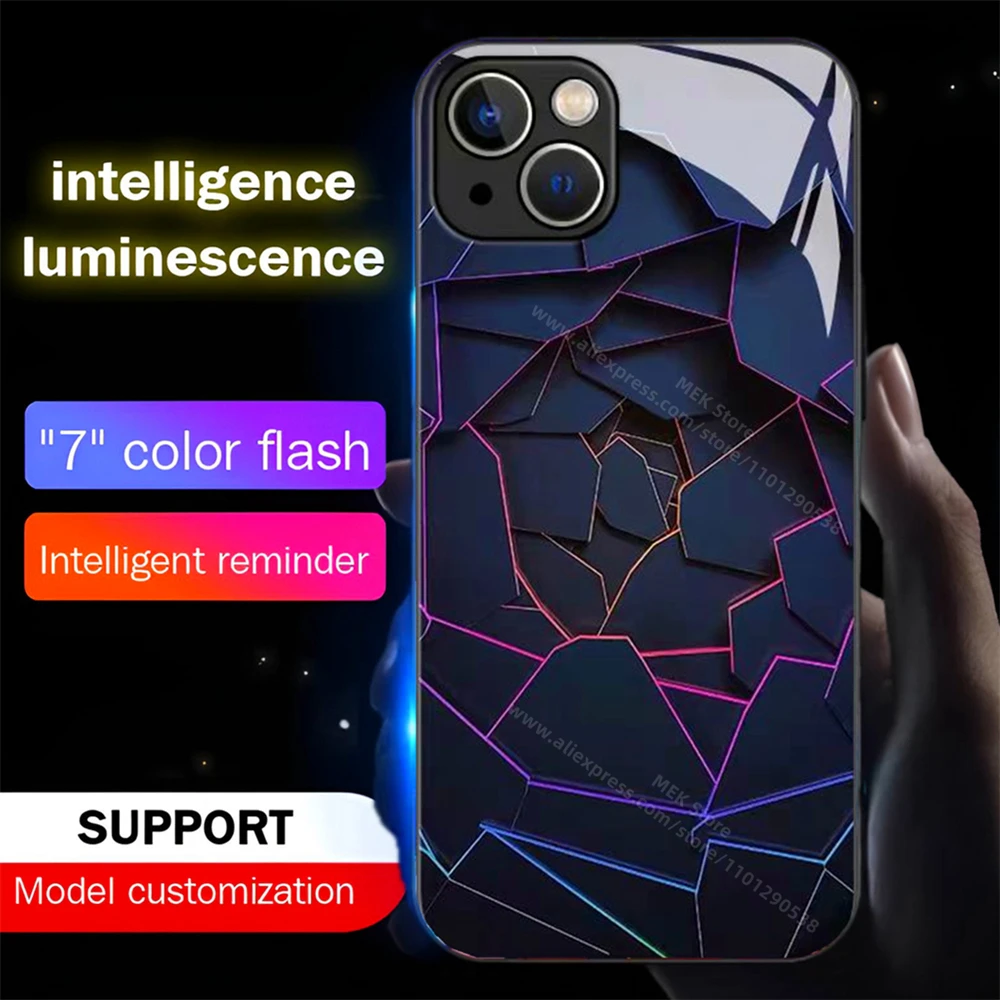 Buntes Diamantgitter-Schallsteuerungs-LED-Blitzgehäuse Leuchtende Glasabdeckung für iPhone Air 17 16 E 15 14 13 12 11 Pro Max Plus