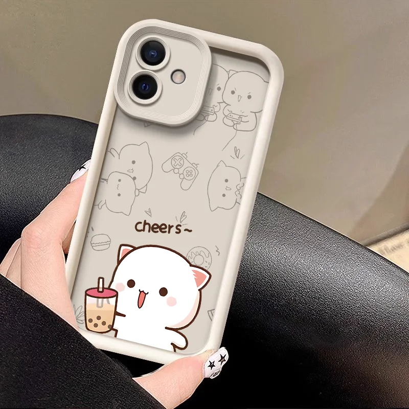 Cute Cartoon Peach Mochi Cat Couple Soft Case Cover