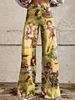 Fashion Printed Button-zip Women's Pants Elegant High Waisted Bell Bottom Pant Vintage Floral Printed Versatile Casual Fly Pants 3