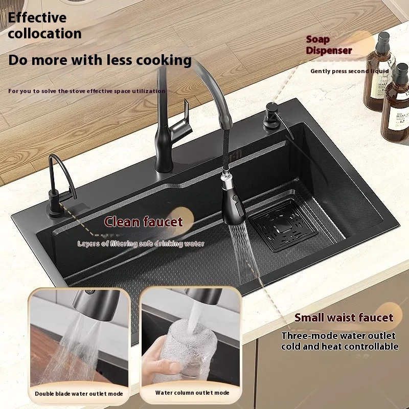Kitchen Sink Stainless Steel Embossed Large single Slot Multifunctional Household Vegetable Dishwashing Sinks Undermount Basin