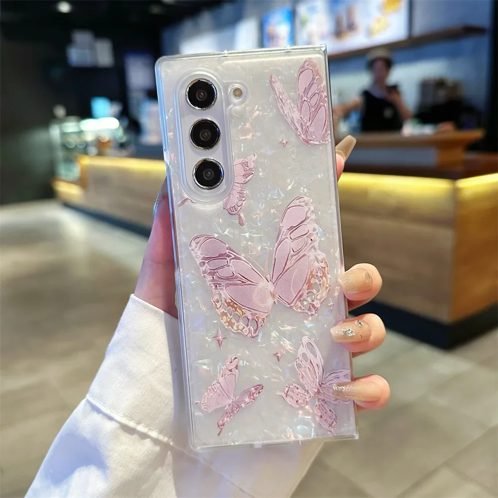 Luxury Shell Butterfly Fold Case - Cartoon Flower Slim Shockproof Cover