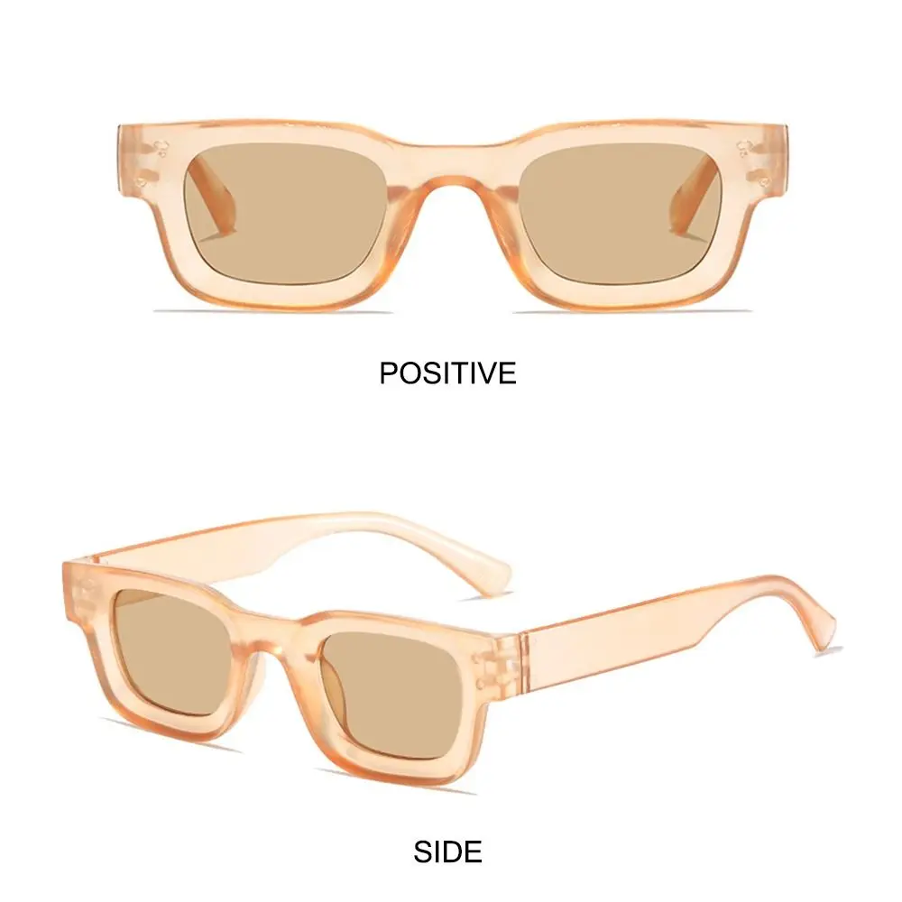 Dicke quadratische Retro-Sonnenbrille, klobige Strand-/Reise-/Streetwear, rechteckige Sonnenbrille, UV400-Schutzbrille für Damen und Herren – Detail 13