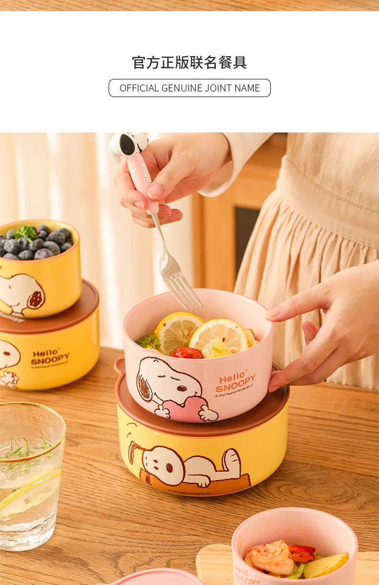 Snoopy Bowl Three Piece Set Crisper Box Child Cartoon Snoopy Ceramics Fresh Bowl With Lid Suit Girl Tableware Lunch Box Gift Box