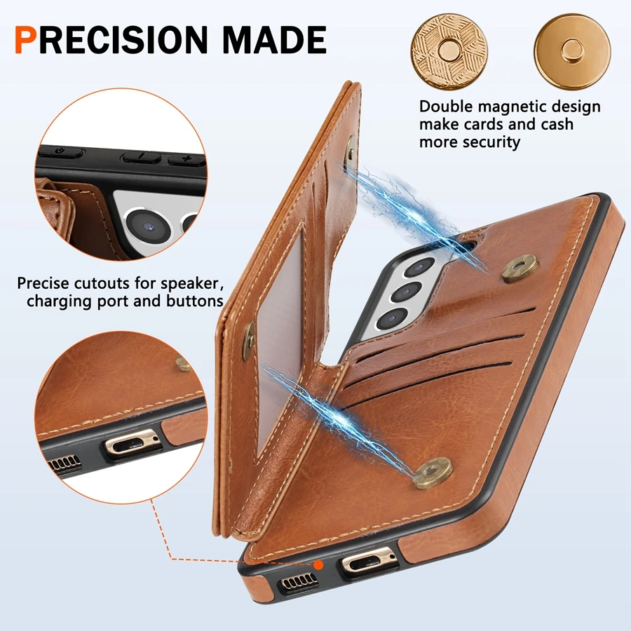 Magnetic Double Buckle RFID Blocking Leather Card Holder Wallet Case