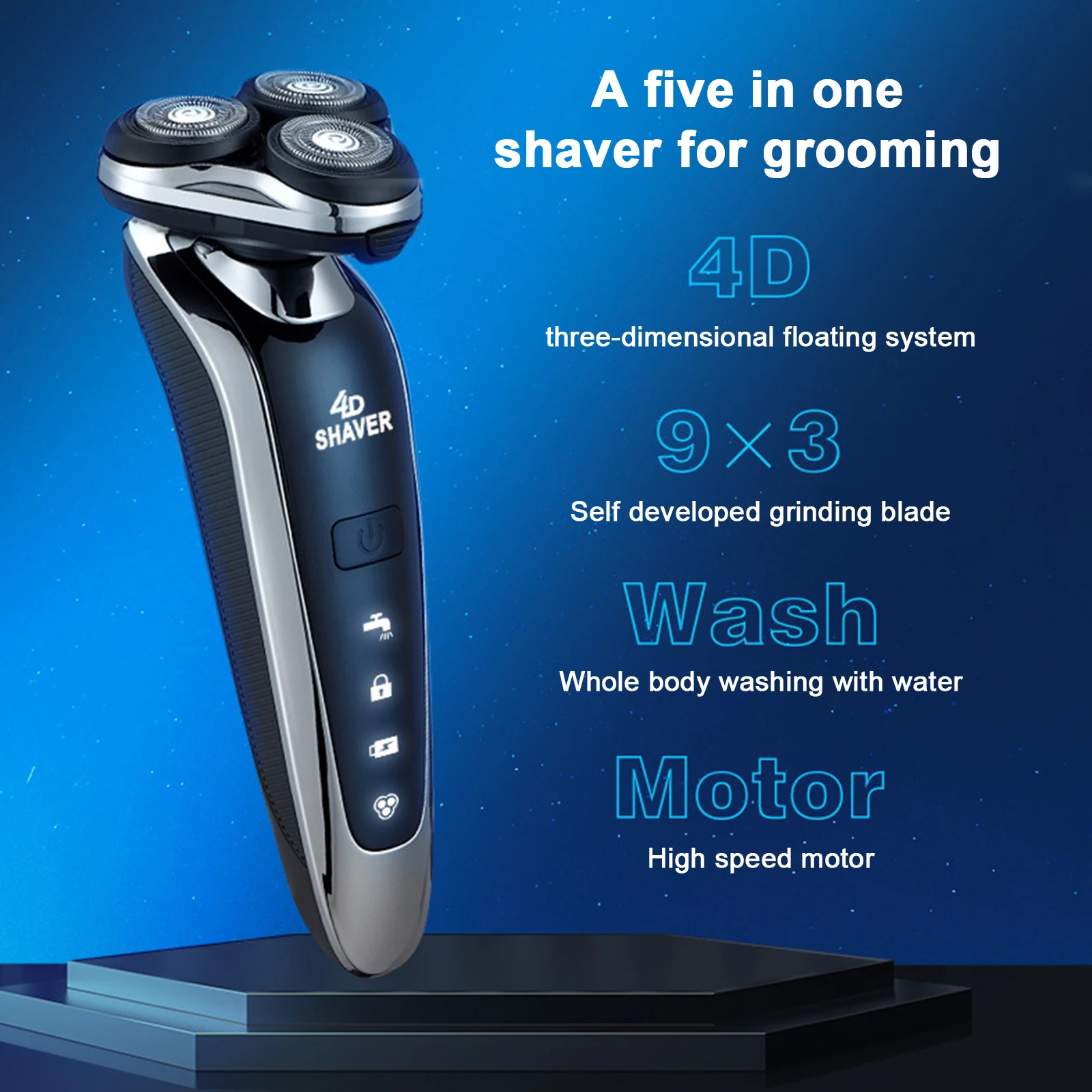 Electric Shaver Men 3 Floating Heads Beard Razor Hair Clipper Facial Cleaner Massager Type-C Rechargeable LED Digital Display