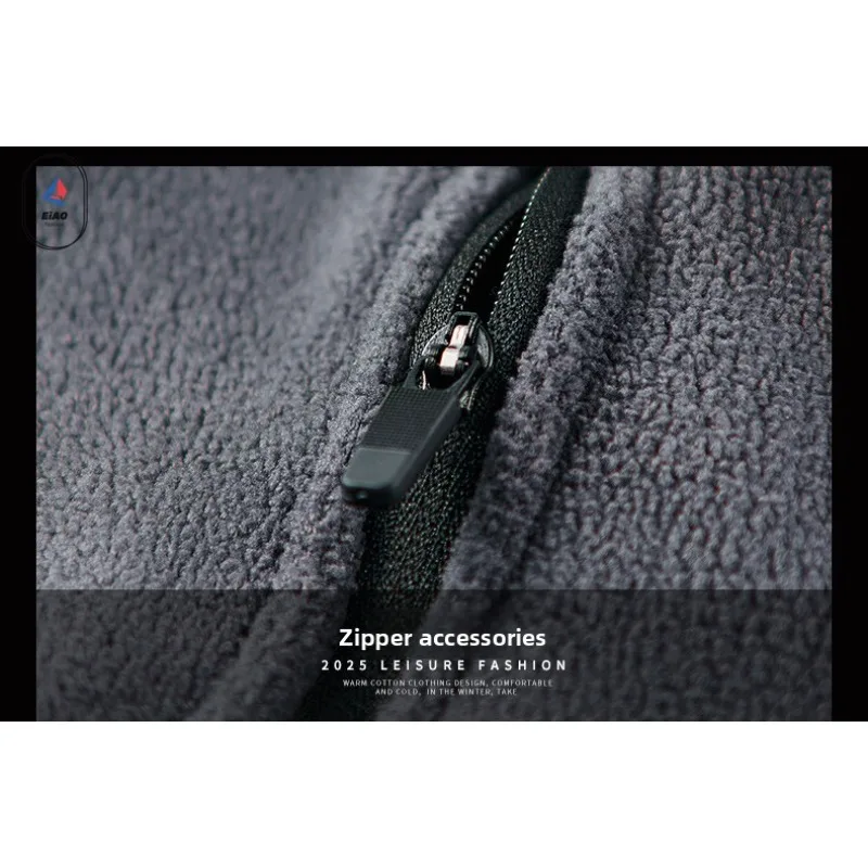EIAO 2025 Spring Autumn Men Fleece Jacket Thermal Lined Long Sleeve Round Neck Base Layer Outdoor Casual Pullover Comfort Wear