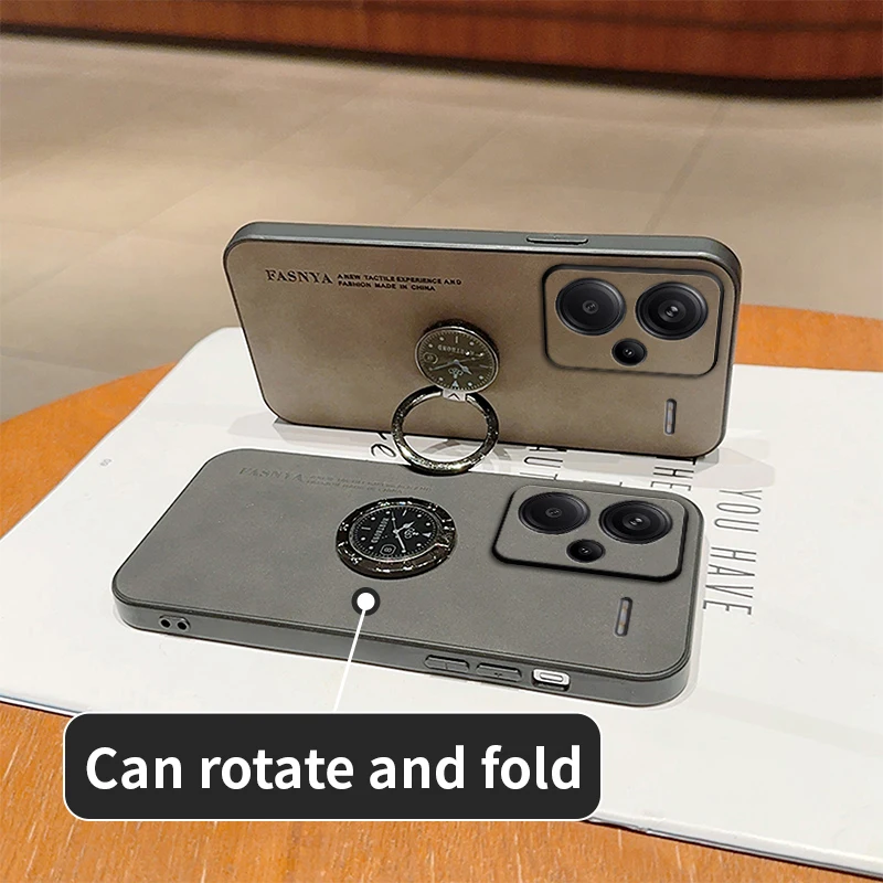 For Redmi Note 13 Pro Plus: Sheepskin Leather Case for Redmi 13 C Pro - Ring Holder Protective Len Luxury Men Mobile Gift Cover