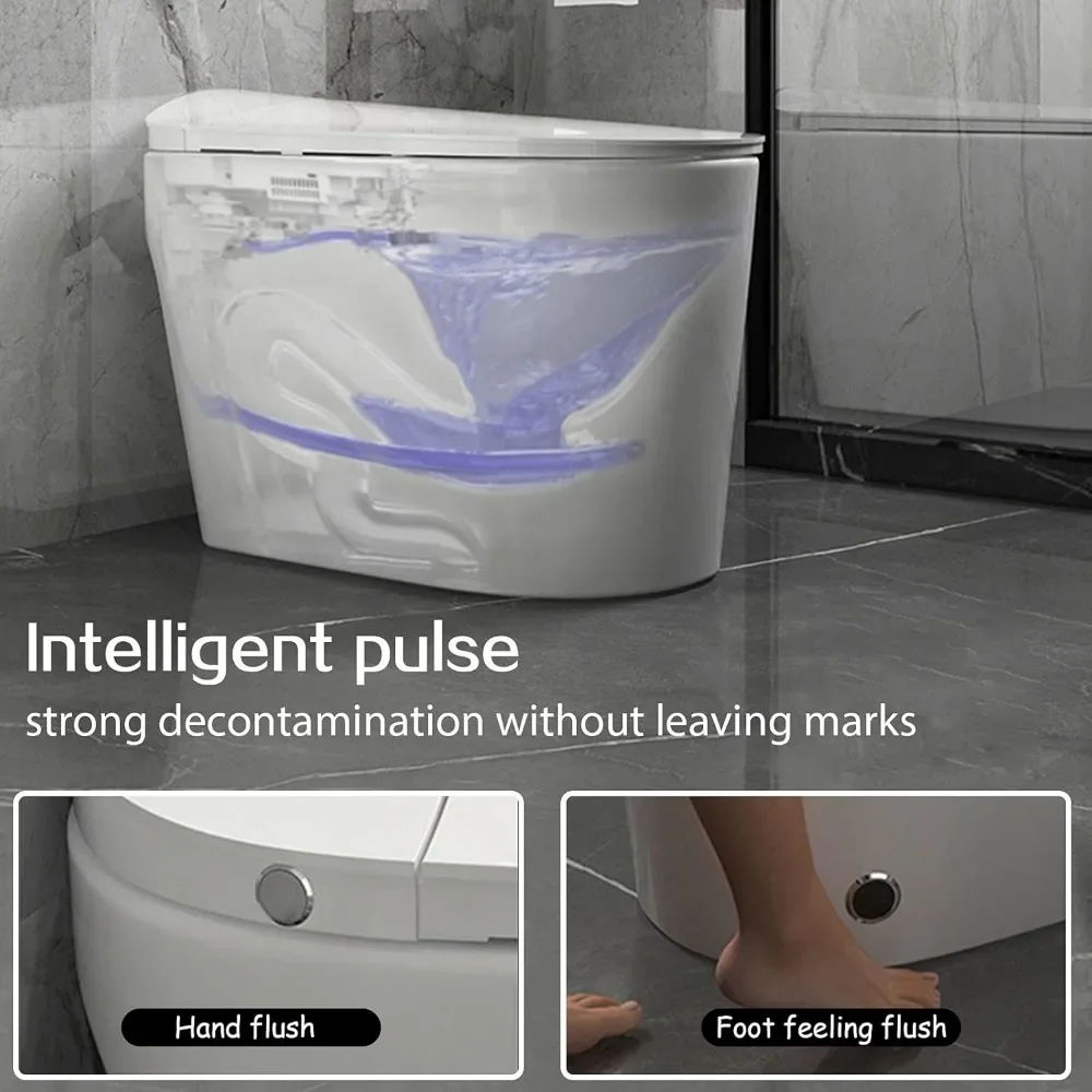 Smart Toilets, One Piece Toilet Intelligent Toilet with Silent & Slow Toilet Cover Auto & Foot Induction Flush,Tankless Toilets 4