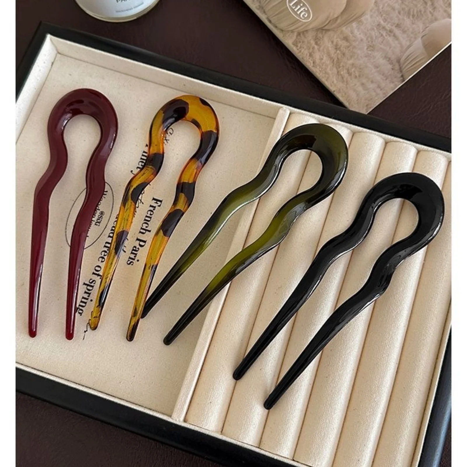 1PC Wave - Shaped Hair Sticks Set, 4 Mixed - Color U - Clips, Elegant Hair Accessories for Women's Stylish Updos