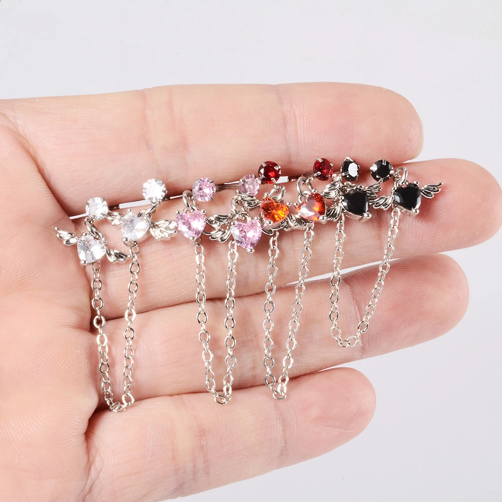 Surgical Steel CZ Gem Ear Tragus Cartilage Piercing Zircon Dangle Chain Earring Conch Ear Stud Helix Piercing Body Jewelry 1PC