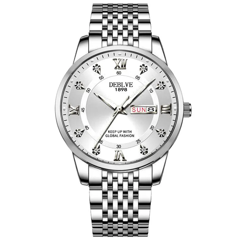 Men's Solid Belt Dual Calendar Chinese English Watch Non Mechanical Scanning Needle Watch