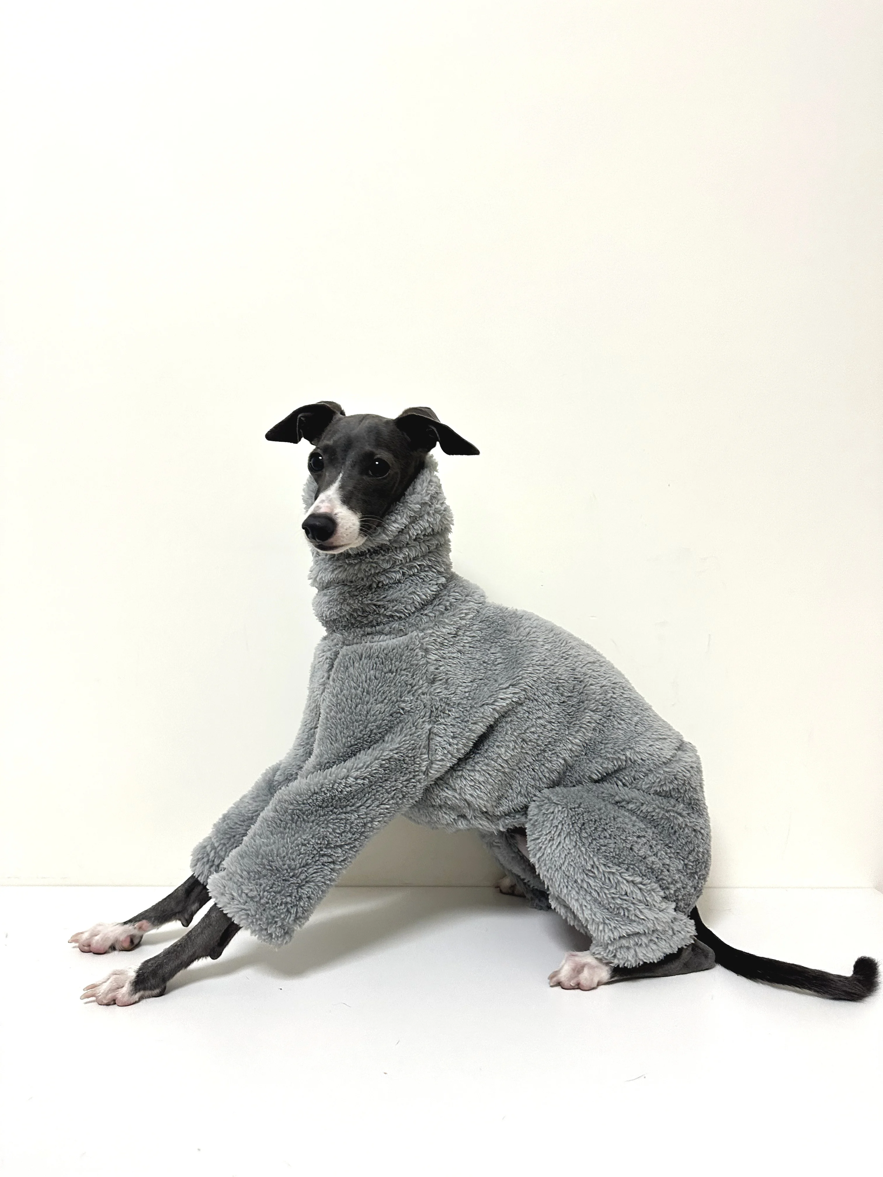 이탈리아 그레이하운드 더블 사이드 개 회색 의류 터틀넥 따뜻한 양털 개 코트 Whippet Jammies 겨울 잠옷 점프 슈트