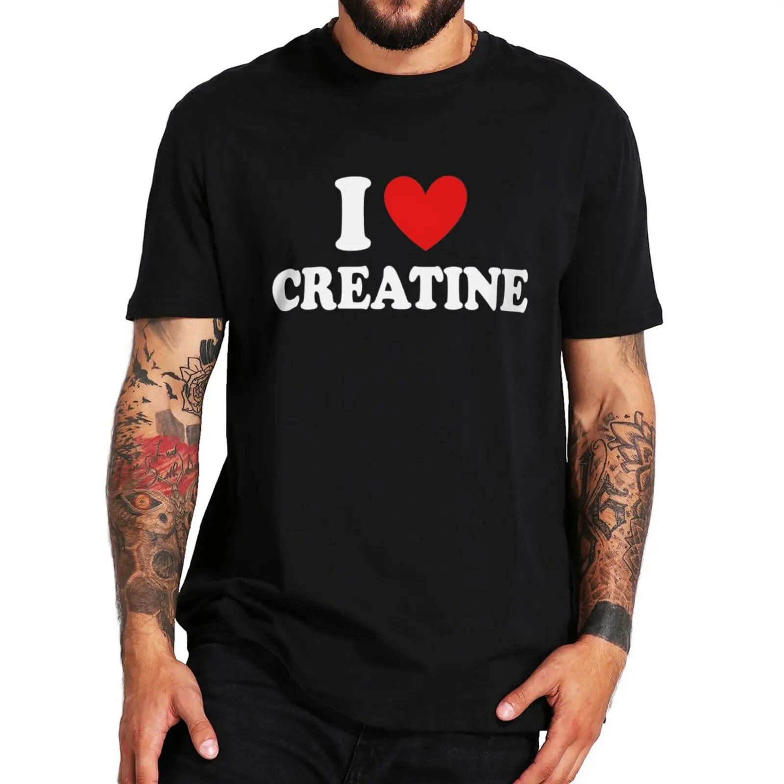 Футболка мужская с надписью «I Love Creatine», забавный подарок для любителей спорта в зале, Повседневная хлопковая Футболка с круглым вырезом в стиле унисекс