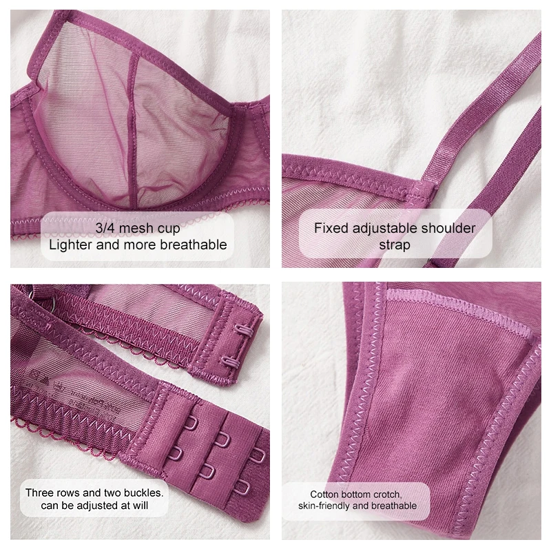 Set reggiseno senza cuciture trasparente in rete Set di biancheria intima da donna Fashion Ladies Bralette Secret Sexy Lingerie 2 pezzi Set di reggiseno + mutandine