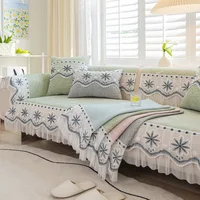 Small Fresh Summer Cool Sofa Cushion Summer Universal Ice Silk Jacquard 2023 New Lace Non-slip Leather Cushion Cover 1