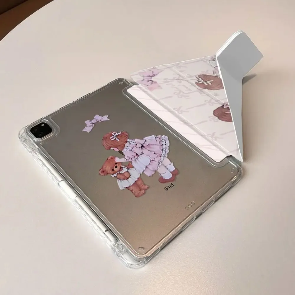 Cute Cartoon Girl Pink 3+Y-Fold Tablet Cover