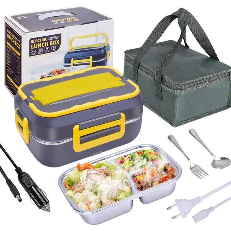 

1pc Electric Lunch Box Food Heater, Portable Heating Lunch Box For Cars And Homes, Stainless Steel Container Fork And Spoon