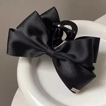 ☂ Elegante fermaglio per capelli francese con fiocco nero, clip a becco d'anatra per donna e ragazza, accessorio moda per l'acconciatura.
