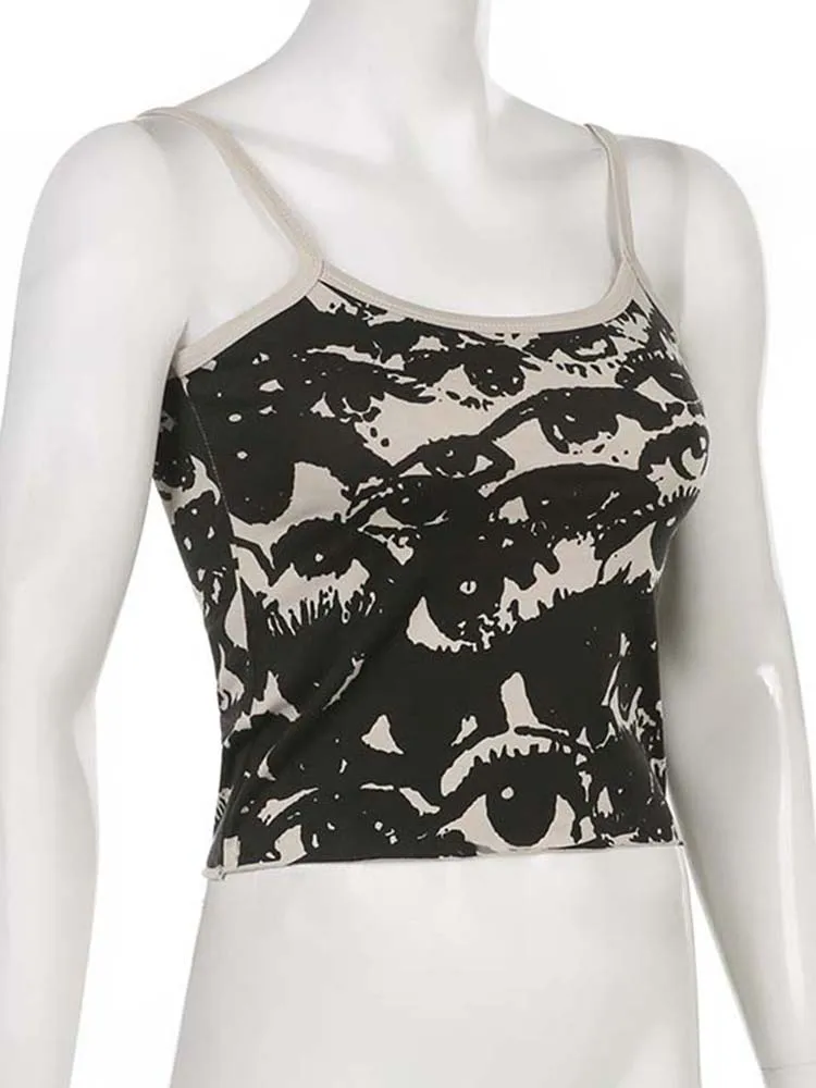 รูปสินค้า Gothic Y2K Crop Top สั้น Sleeve Vest ดีไซน์โดดเด่น
