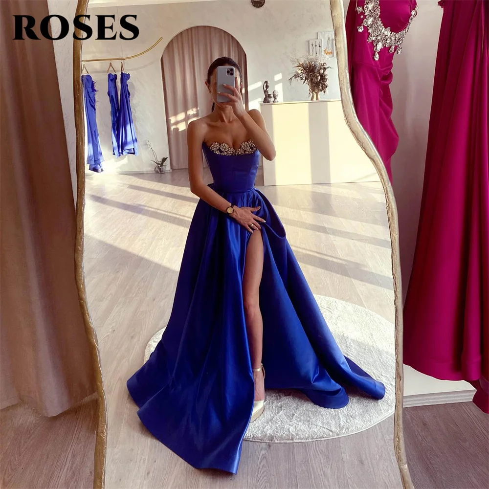 

Длинные праздничные платья-трапеции с розами, винтажные вечерние платья с блестками, красные королевские синие платья знаменитостей с разрезом, праздничные платья