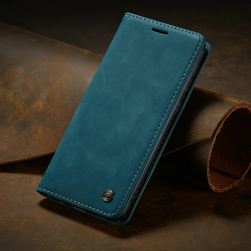 Vintage Leather Flip Wallet Phone Case - Magnetic Closure and Card Slots
