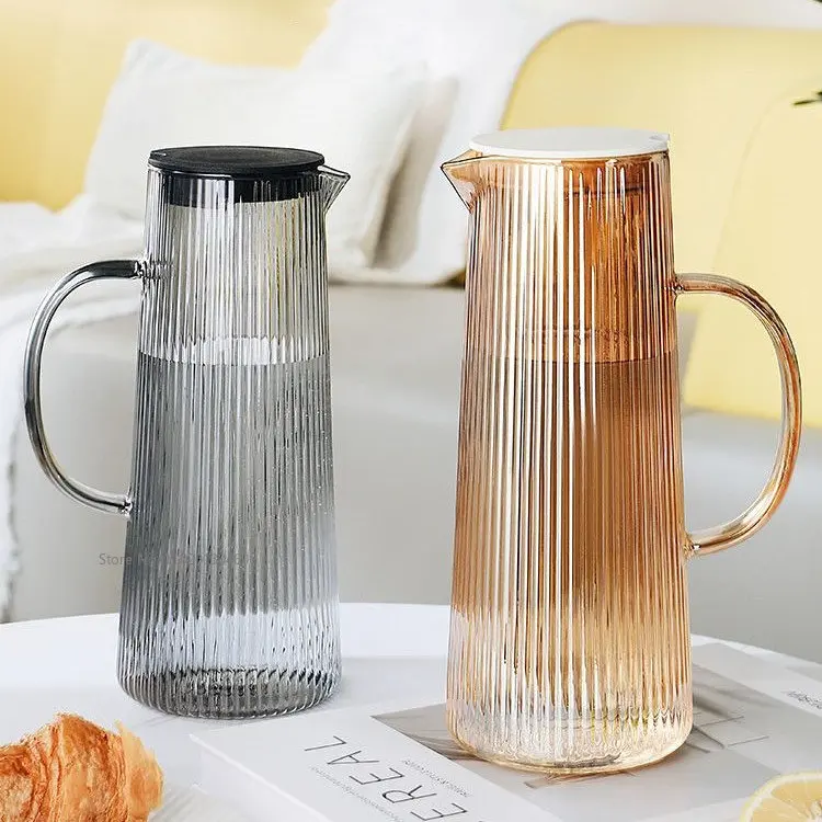 Vertical Stripes Glass Cold Kettle Heat-resistant Large-capacity Water Bottle Juice Drink Carafe Teapot Water Jug Home Pitcher