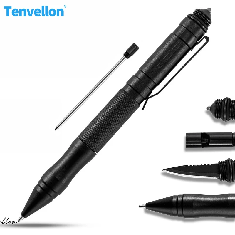Tenvellon Tactical Pen Self Defense Supplies Whistle KnifeTungsten