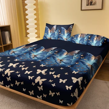 1 Simple modern butterfly printed matte Fitted Sheet, bedroom printed bed cover, bedding (excluding pillowcases) 1