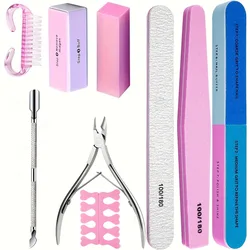 Professional Nail Art Kit with Essential Tools for Gel Polish - Includes Files, Buffer, Scissors, Cuticle Nippers & Pushers (10pcs)