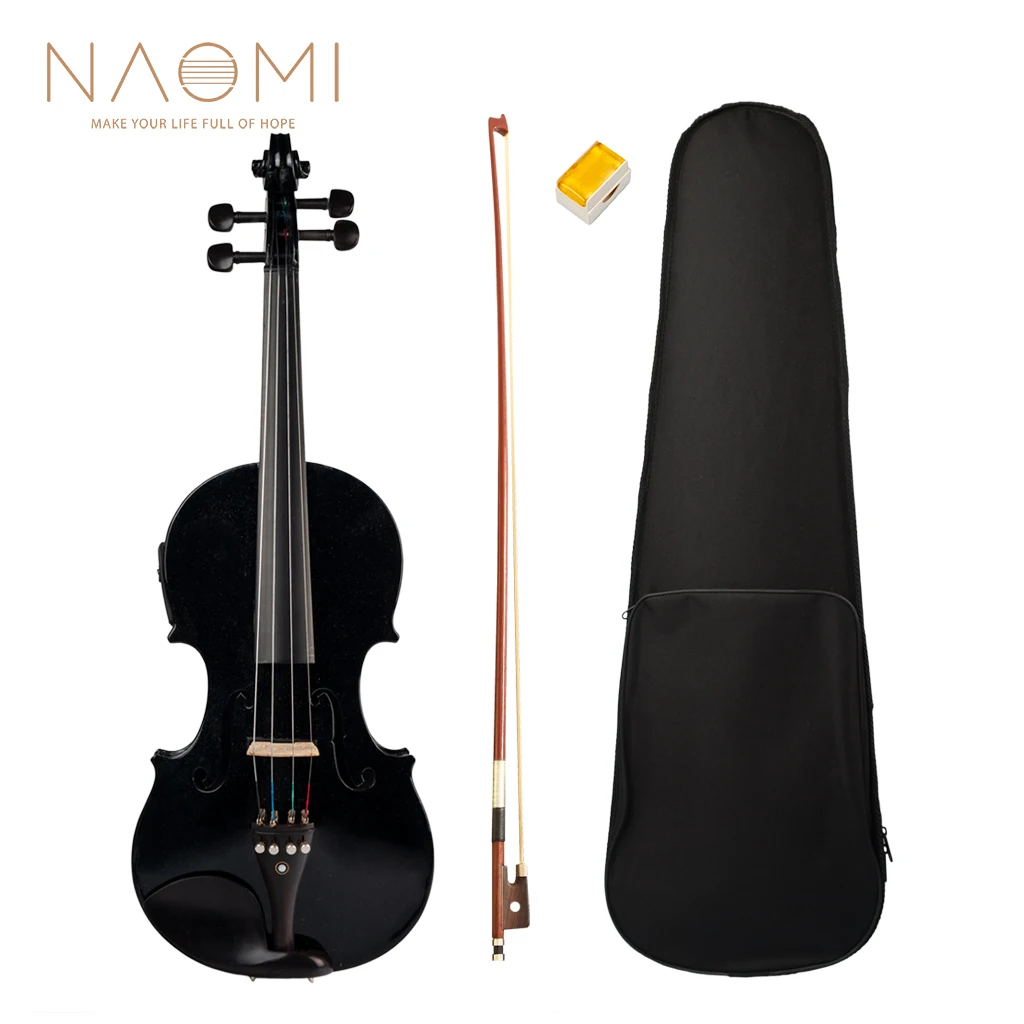 Naomi 4/4 Violino Full Size Violino Elettrico Acustico Corpo In Legno Massello Accessori In Ebano Violino Elettrico Nero