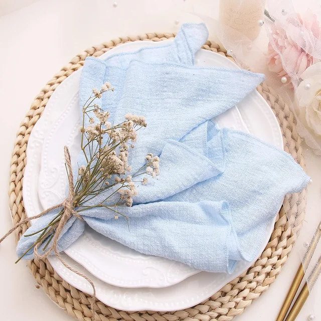 10 pièces serviettes en tissu de coton gaze tissu bleu 30x30 cm pour fête de mariage anniversaire serviette de thé Table bébé douche serviettes de noël 2