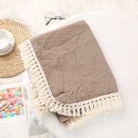 Couvertures d'emmaillotage en mousseline de coton pour nouveau-né, couverture de bébé à pampilles, couette de couchage pour bébé, couverture de lit 2