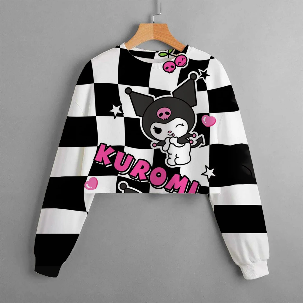 MINISO Kuromi Girls Printed Hoodie Pullover Style Harajuku Top Children Clothing