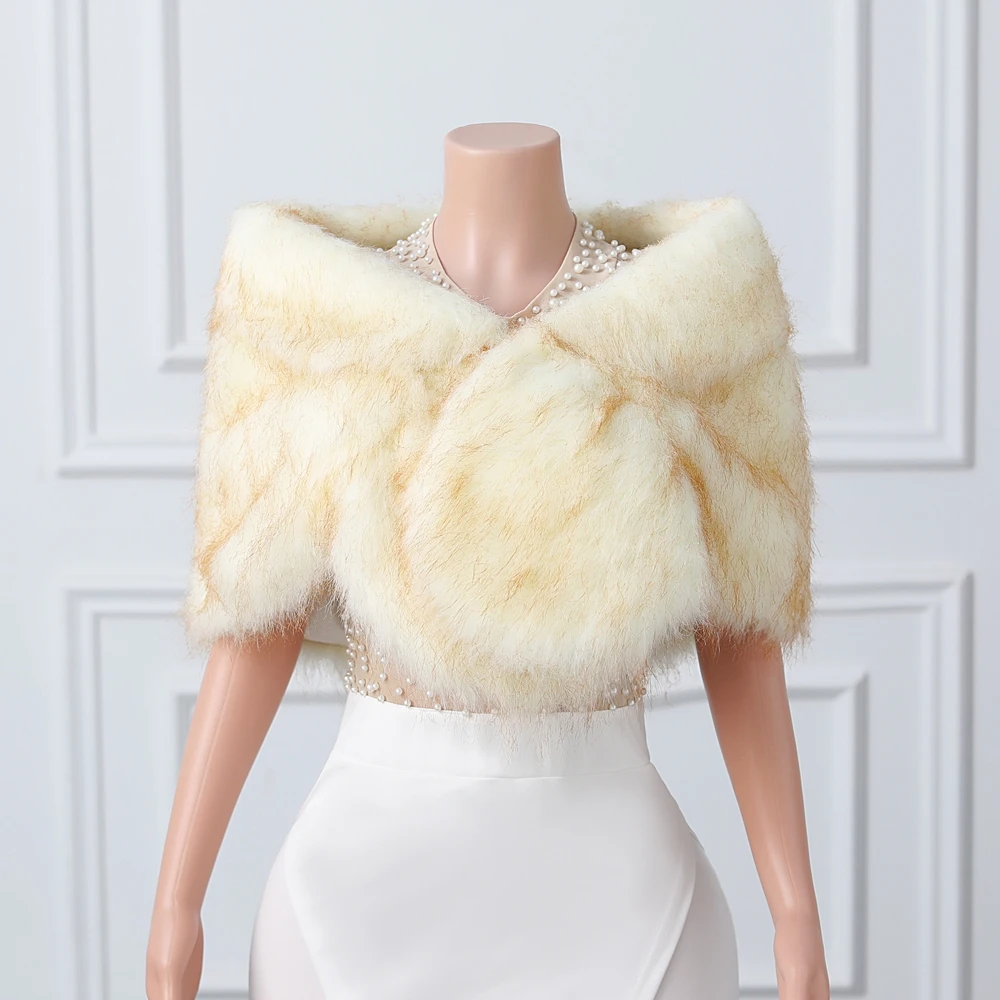 

Wedding Bride Coat Faux Fur Shawl with Collar Bridal Cape Women Bolero Winter Shrug Accesories Formal Party