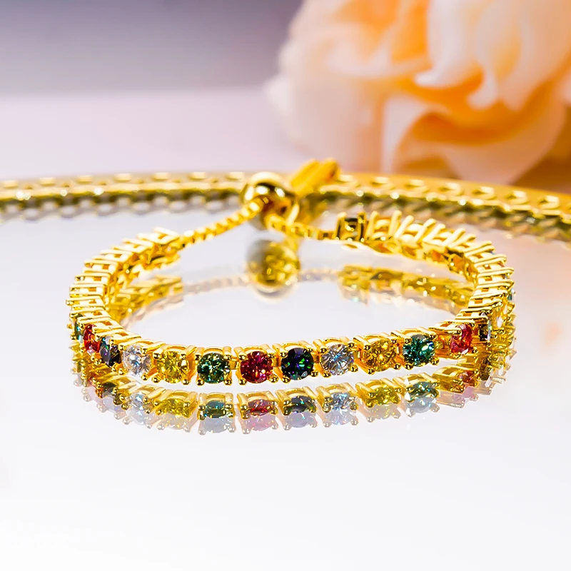 

Colored Moissanite Bracelets with Certificate S925 Sterling Silver Gold Plated Chain Fine Jewelry for Women Super Flash 2023 New