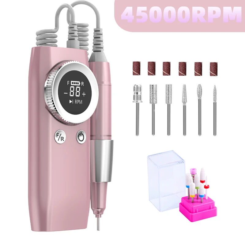 New 45000rpm Nail Drill Manicure Machine Rechargeable Electric Nail
